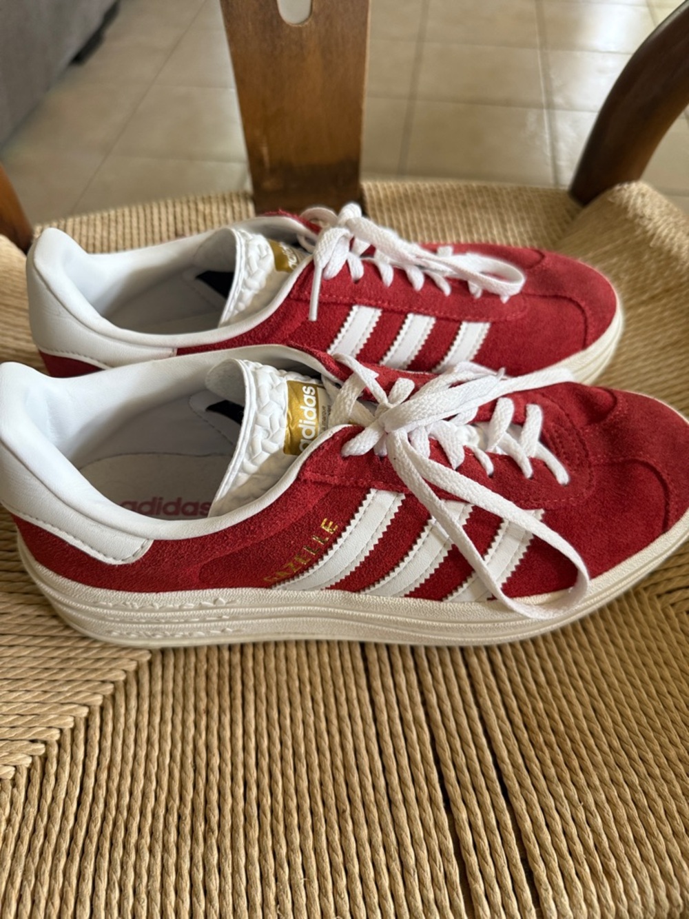 adidas Women’s Red and White Suede Sneakers